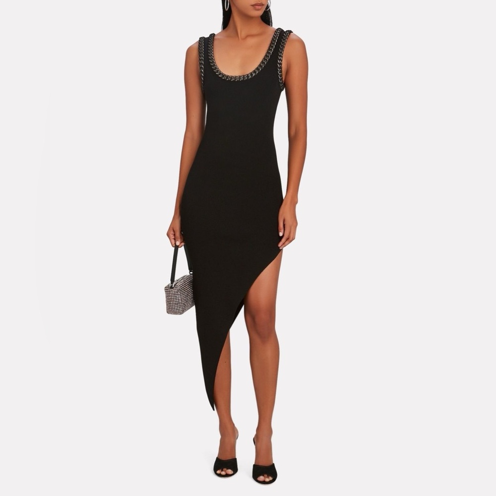 Alexander Wang Asymmetrical Diagonal Hem Chain Trim Tank Dress Black